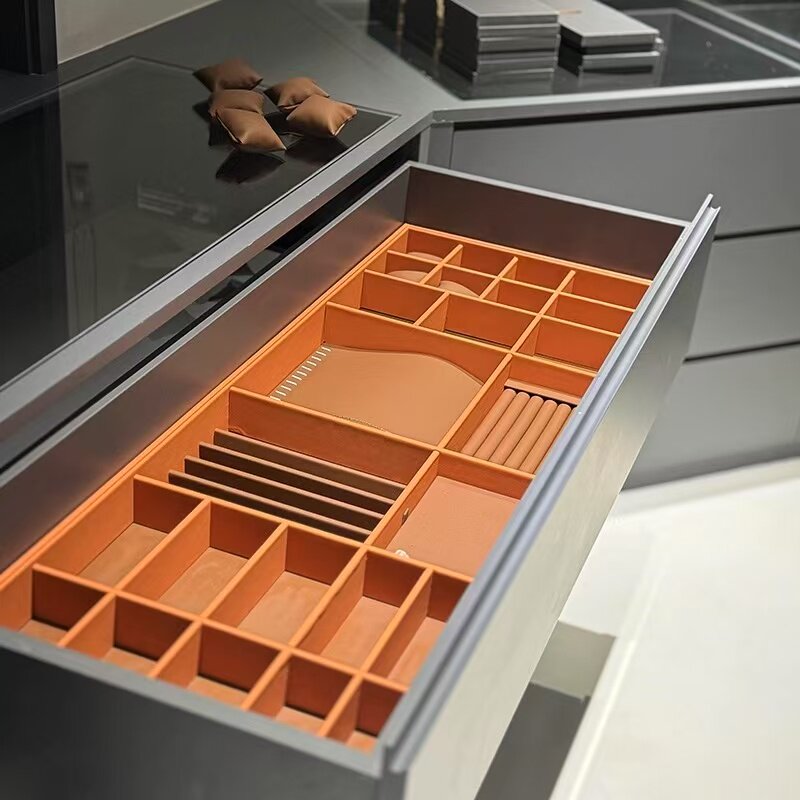 Customized leather velvet jewelry box bracelet necklace watch ring dressing table drawer compartment storage box tray