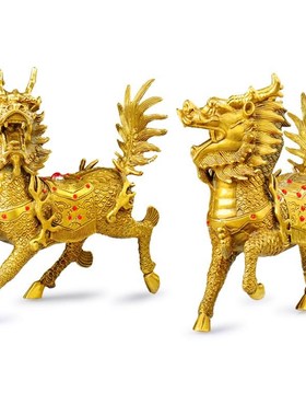 铜麒麟摆件一对纯铜送子r火麒麟摆件求子卧室客厅办公室店铺装饰