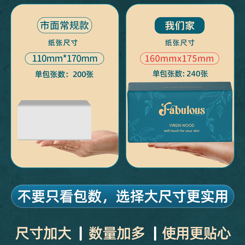 梵布伦斯大包抽纸家庭装面巾纸无印花抽纸加厚大号干湿柔韧抽纸