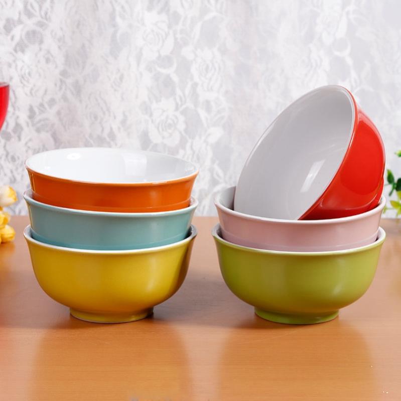 一人一色家庭分用碗家庭儿童分餐碗家用不同颜色全家碗筷套装分色-图3
