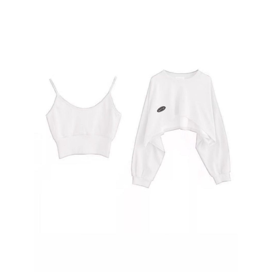 跨境希音爆款小众别致上衣春秋短款吊带卫衣女设计感吊带衫两件套,淘宝优惠券,粉丝福利购,淘宝优惠卷