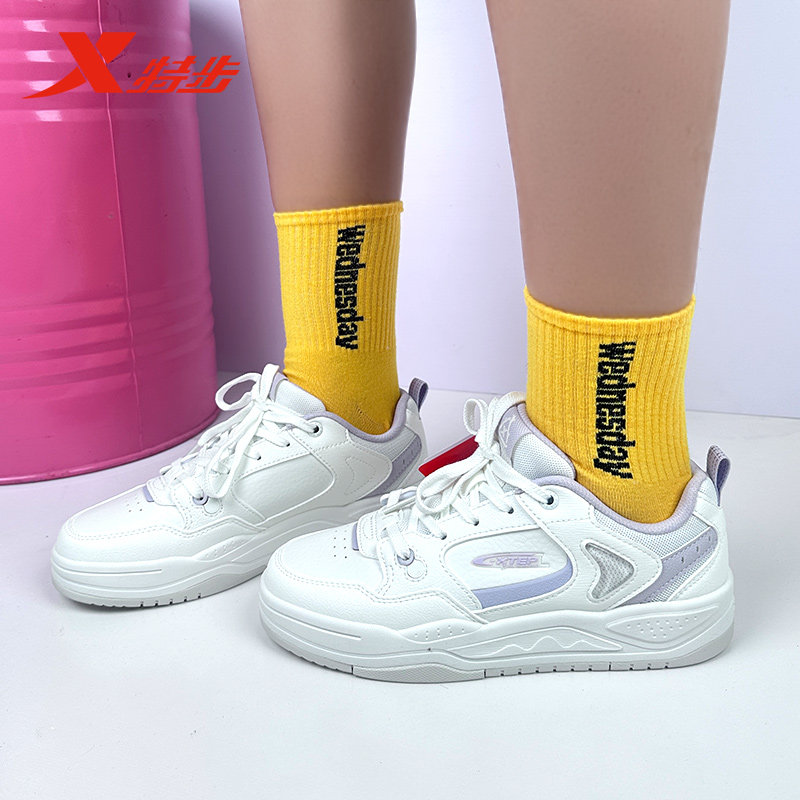 特步云帆板鞋女2025秋季新款小白鞋皮网运动休闲板鞋975318310060,淘宝优惠券,粉丝福利购,淘宝优惠卷