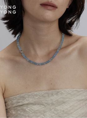 无用之用天然海蓝宝圆珠项链