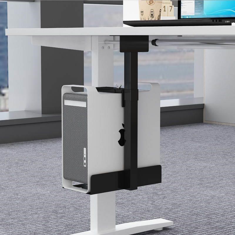 Desktop computer under desk host bracket movable pulley placement rack chassis cabinet base tray bracket widening
