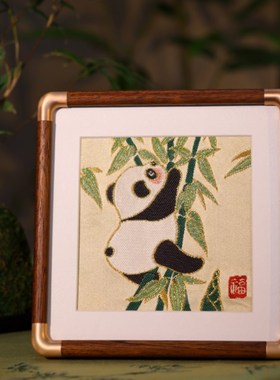 南京云锦研究所 南京云锦博物馆 熊猫国风桌面摆件 胸有成竹 礼盒