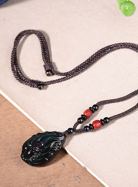 男女黑曜石狐狸毛衣链守护符闺蜜