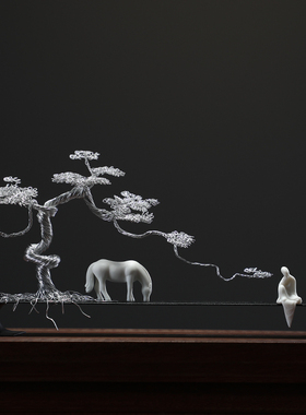 速发创松办公室摆件新中书迎客意禅意客厅式房玄关家居装饰工艺品