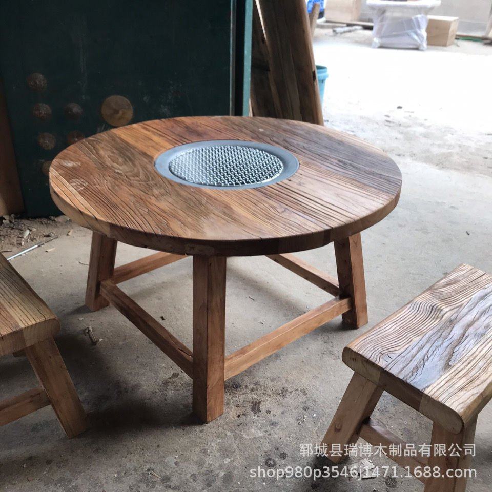 老榆木门板围炉煮茶桌旧门板圆桌风化禅意茶台矮火锅烧烤桌,淘宝优惠券,粉丝福利购,淘宝优惠卷