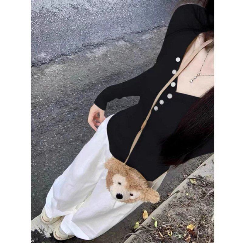 美式辣妹v领长袖t恤女春夏季2025新款内搭打底衫修身收腰纯欲风上,淘宝优惠券,粉丝福利购,淘宝优惠卷