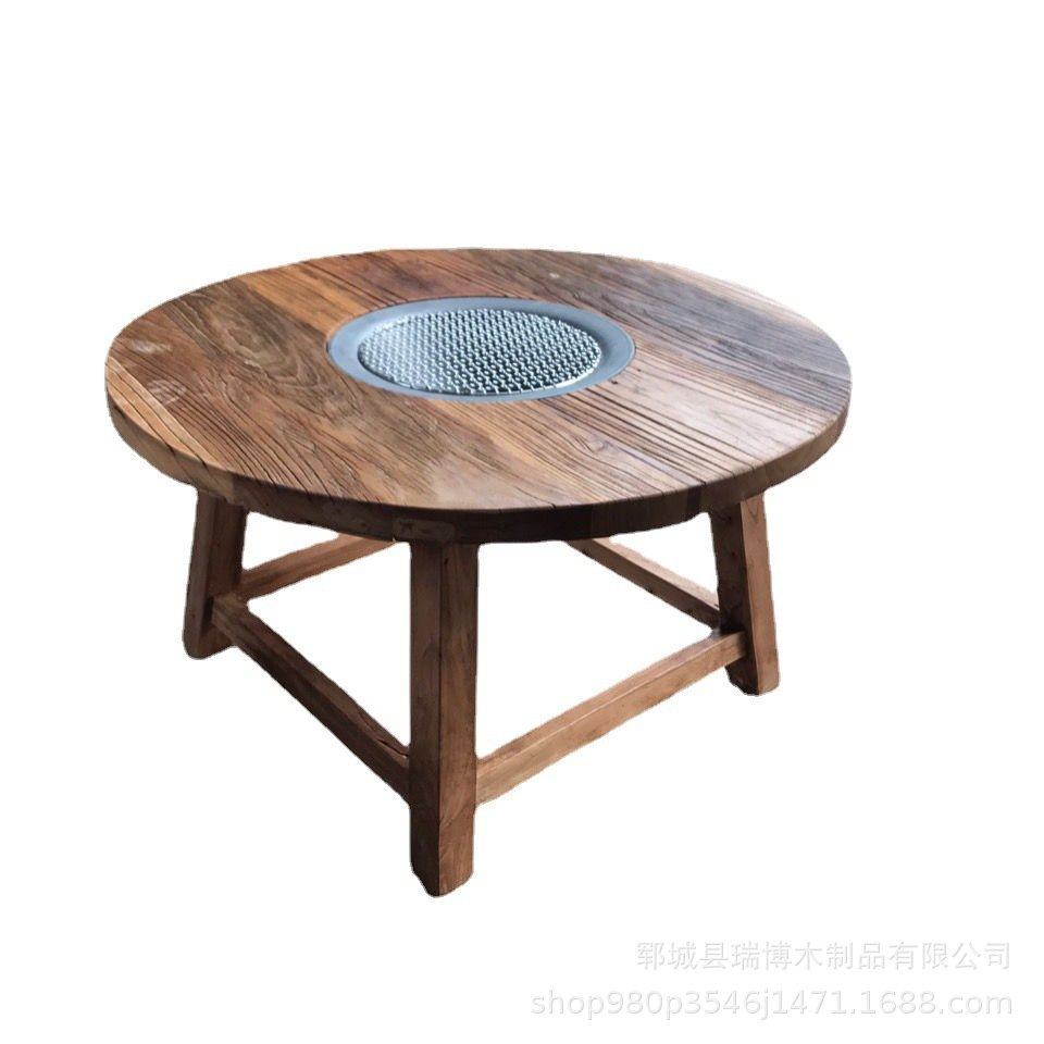 老榆木门板围炉煮茶桌旧门板圆桌风化禅意茶台矮火锅烧烤桌,淘宝优惠券,粉丝福利购,淘宝优惠卷