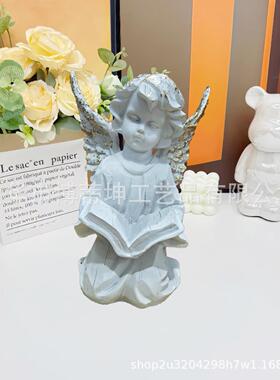 北欧天使女孩摆件树脂人像雕塑教堂装饰天使少女看书摆设拍照背景