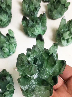 绿幽灵晶簇 绿色白色水晶簇矿物标本奇石生态景观家居摆件