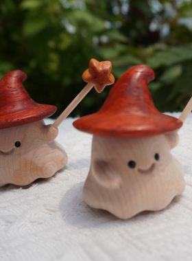 小精灵摆件实木桌面摆件可爱萌宠动物木雕装饰送礼物摆件