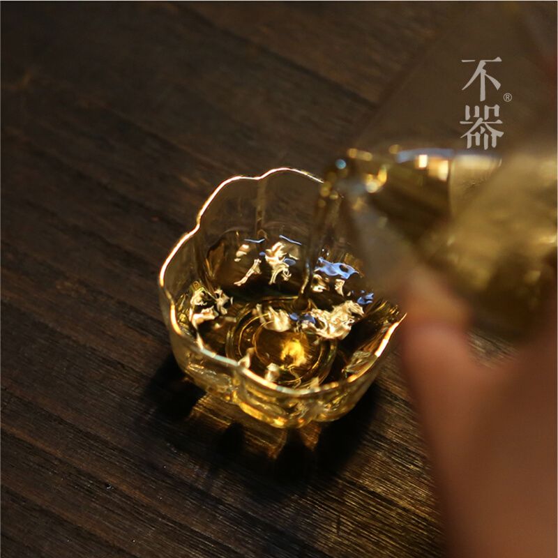 不器茶具 日式手工锤目纹镶金边玻璃杯茶杯 - 图1