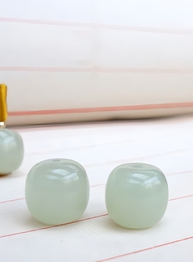 天然和田玉老型珠青白玉晴水珠子和田玉单配珠文玩菩提手链串配饰