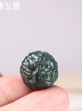 新疆和田玉塔色青黑青玉色龙珠和田玉文玩diy生肖龙手串配件隔珠