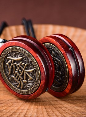 速发小叶紫檀转钱手把件黄铜时来运转扣赚钱转动文玩汽车挂件解压