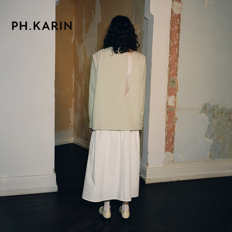 明星同款 PH KARIN设计感亚麻宽松西装短外套女2024秋新款上衣