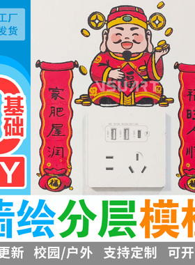 醒狮顺风顺水财神新年国潮DIY墙绘分层牛皮纸模板文化墙刻字定制
