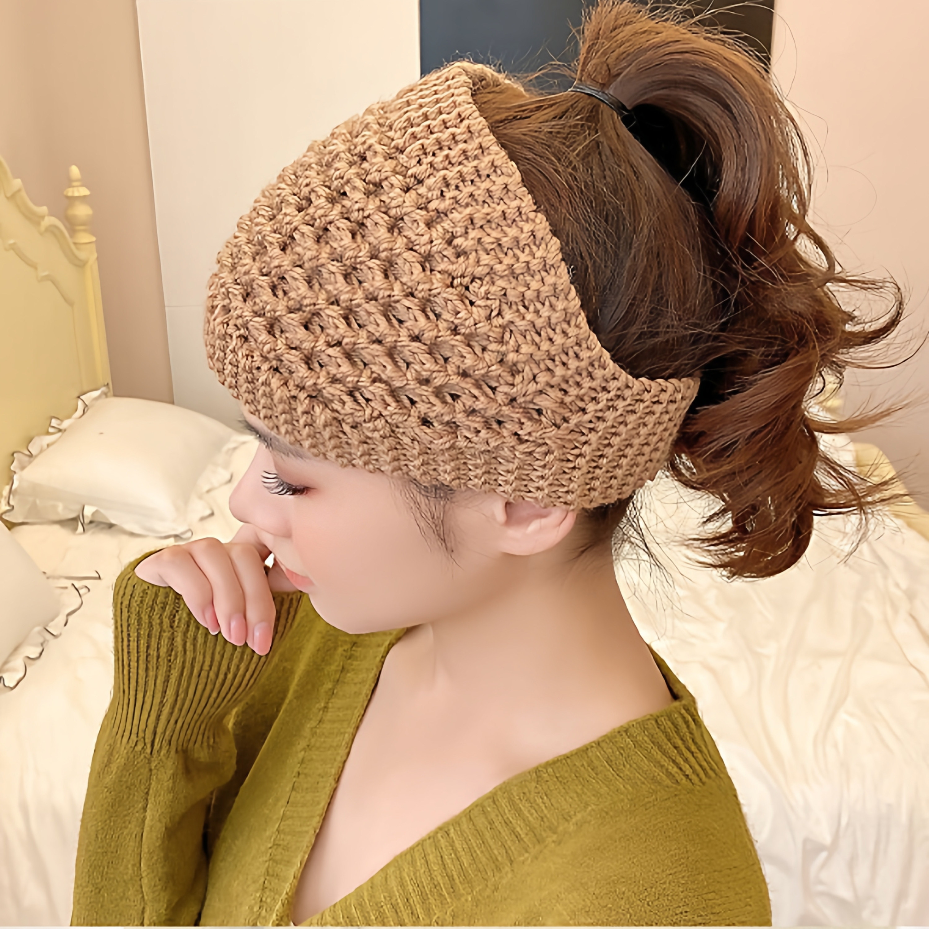 新款针织秋冬帽子毛线保暖头套发带冬季白发护耳包头带宽头巾围脖,淘宝优惠券,粉丝福利购,淘宝优惠卷