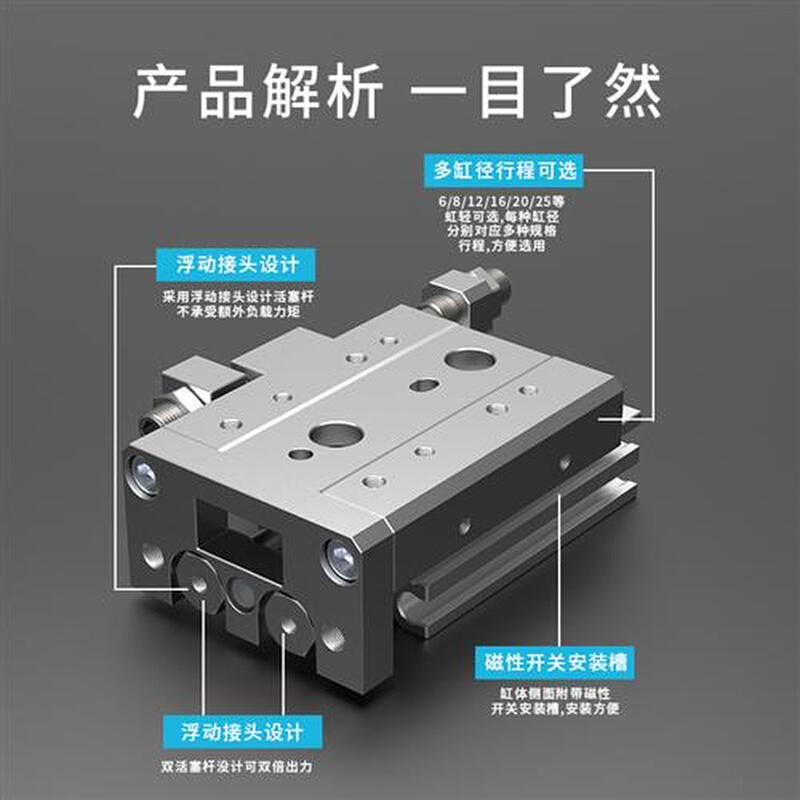 MXS气动MDX导轨滑台气缸HLS6/8/12/16/20/25x10x20x30x50x75x100S - 图1