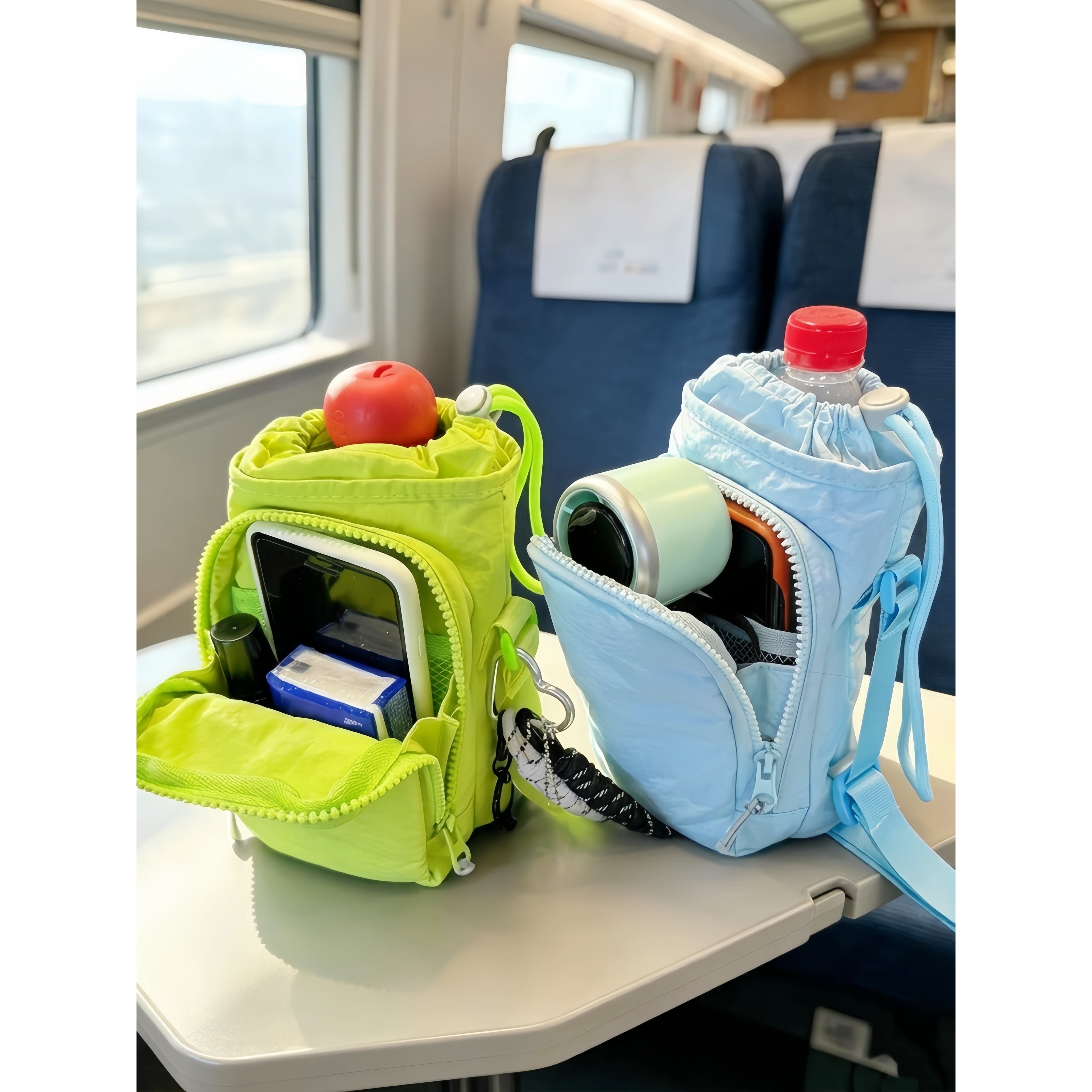 Outdoor travel water bottle bag, multi-compartment portable lightweight cross-body bag, multi-functional adult lightweight sports mobile phone bag