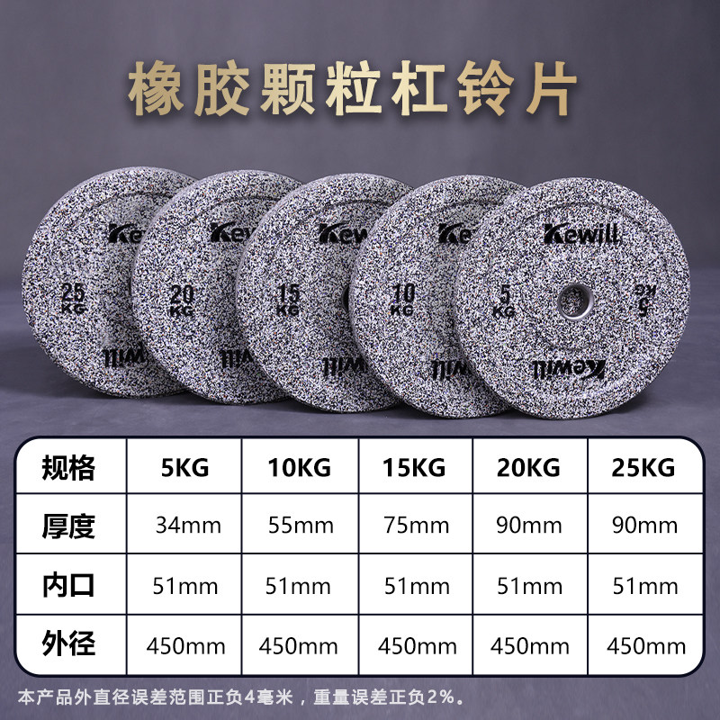 Fearless rubber particle barbell piece large hole competitive piece fitness home deadlift squat push hip push dumbbell piece