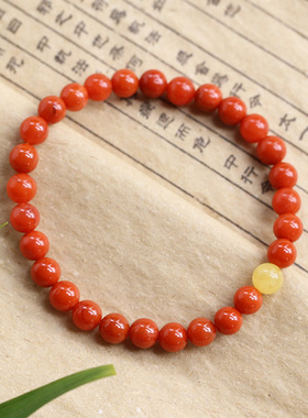 南山非遗文创南红玛瑙搭配蜜蜡单珠手链女