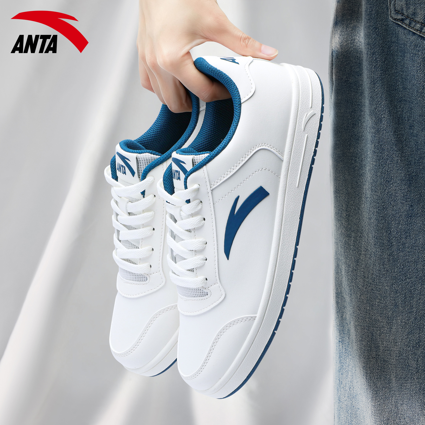 安踏男鞋小白鞋冬季2025新款官方正品潮流板鞋轻便皮面软底休闲鞋 - 图0