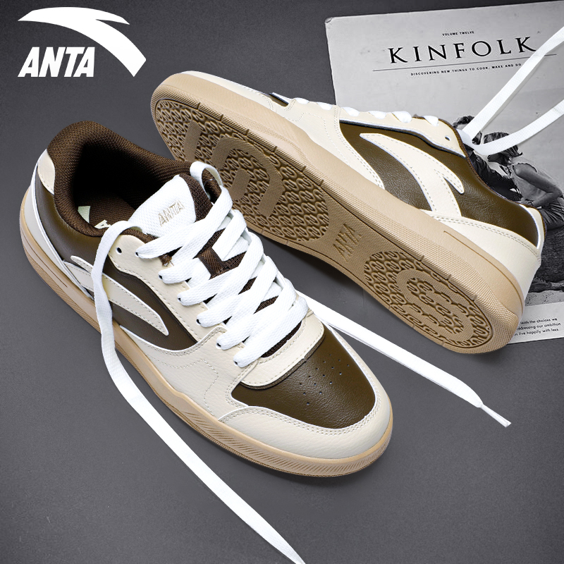 安踏男鞋路冲板鞋冬季2025新款复古撞色皮面潮流滑板鞋百搭运动鞋 - 图3