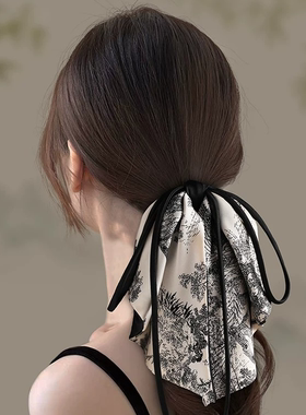 素绢墨画-国风蝴蝶结抓夹森系碎花飘带头饰清冷感水墨晕染发饰女