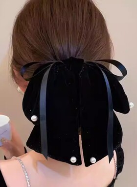 黑色丝绒大蝴蝶结鲨鱼夹