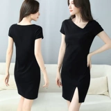 Черное дизайнерское летнее платье, сексуальная мини-юбка, юбка, яркий броский стиль, V-образный вырез