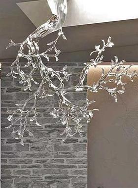 酒店会所大堂抽象透明树挂饰树脂雕塑迎客松摆件别墅售楼处装饰品