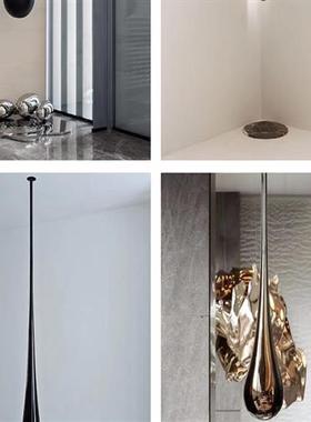 水滴吊顶装饰品不锈钢底座摆件酒店别墅大堂售楼处玻璃钢水滴雕塑