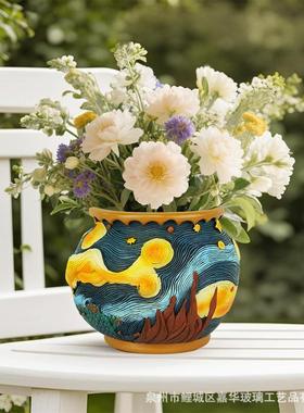 ins风爆款现货浮雕星空树脂花盆家居摆件户外创意梵高多肉盆栽