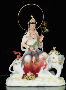 新品汉白玉文殊普贤菩萨佛v像华严三圣居家手工艺品新中式客厅精