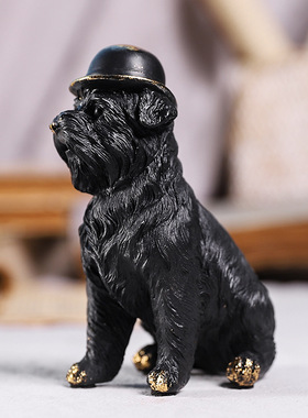 极速欧式仿真g动物黑狗爵士帽树脂摆件客厅卧室玄关电视柜装饰工