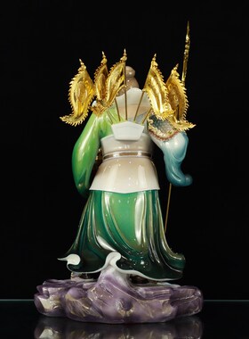 新品关公关二爷关羽武财神立刀 树脂玉石 家庭客厅V摆件送人开业