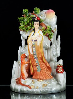 新品汉白玉拜月黄家姑娘公子教主神像居I家中式客厅桌面人物工艺