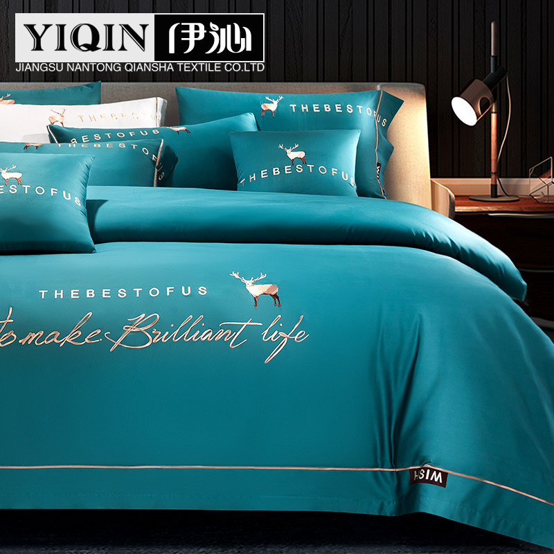 极速100支长绒棉被单四件套全棉夏季简约床笠款Q床上用品轻奢4件 - 图0