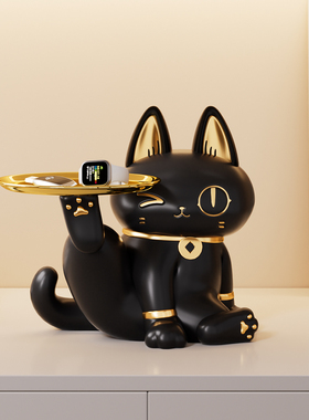 中古风黑猫桌面玄关置物