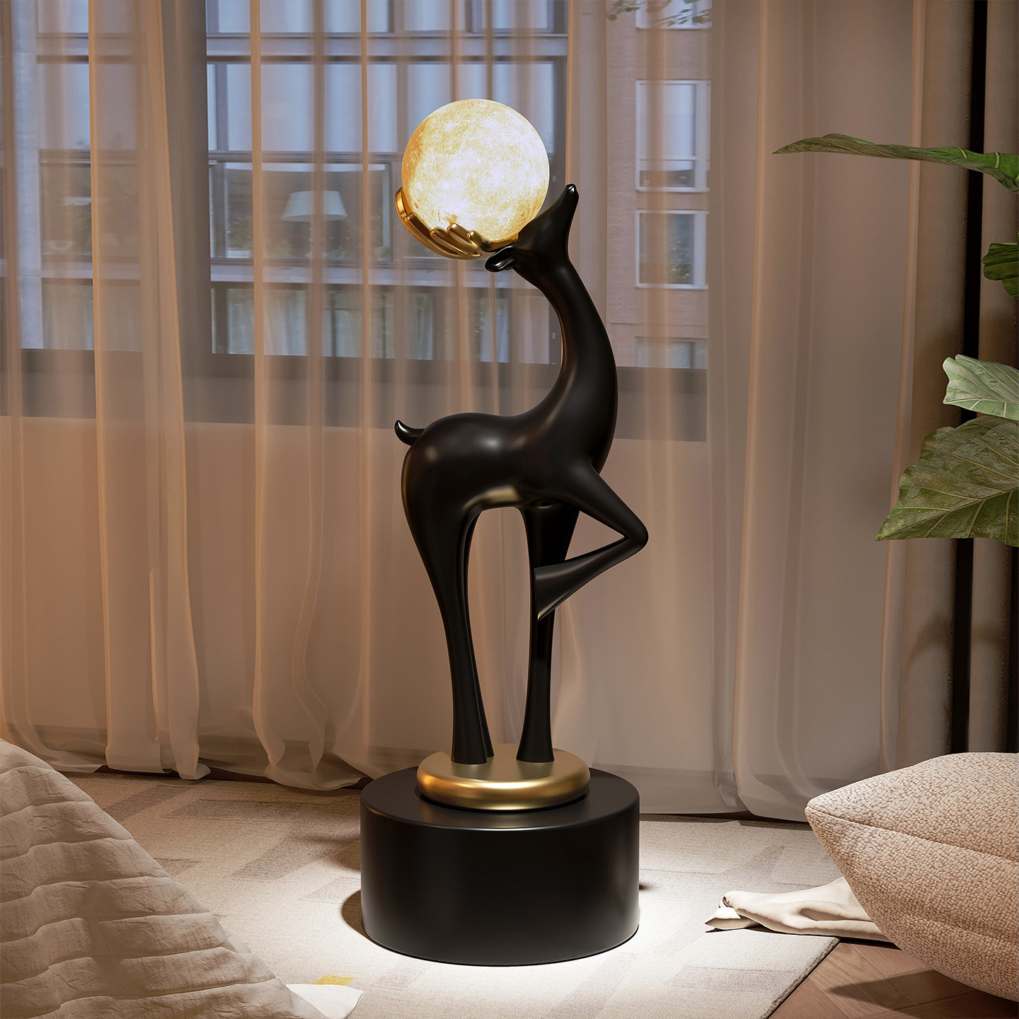 入户玄关壁龛鹿落地摆件福禄呈祥客厅电视柜旁装饰灯乔迁新居礼物,淘宝优惠券,粉丝福利购,淘宝优惠卷