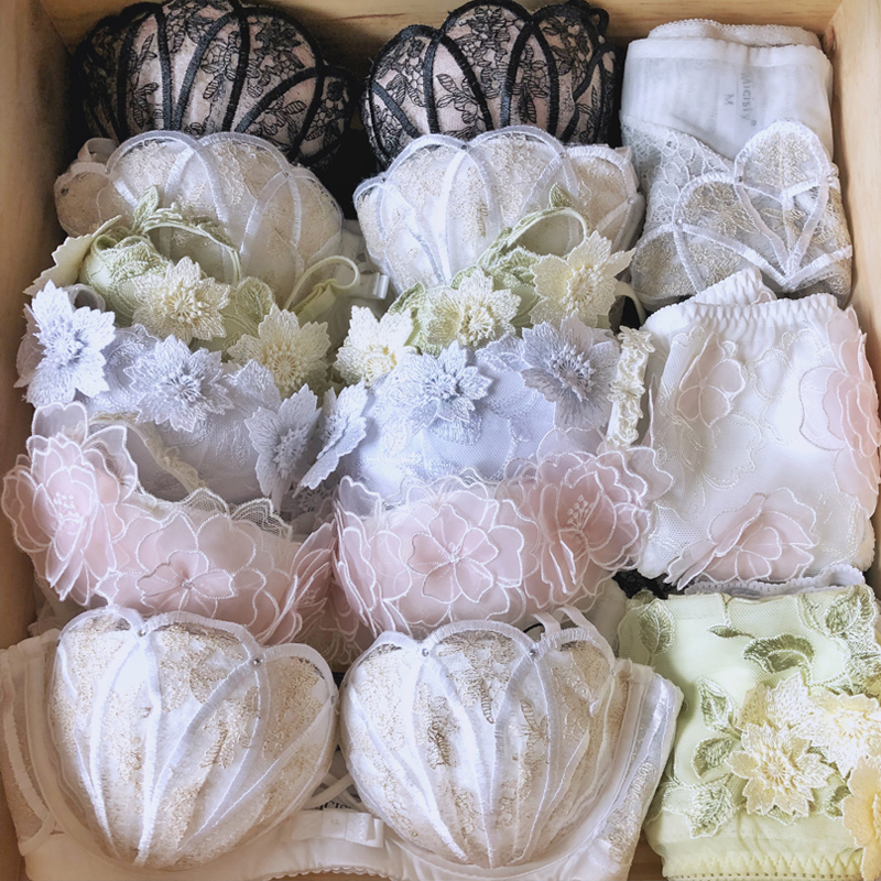 Micisty密汐皙迪旗舰店正品内衣女蕾丝性感聚拢薄款贝壳文胸套装 - 图0