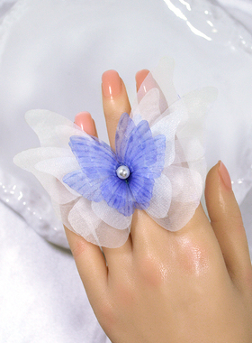 10厘米立体森系指环镀银蝴蝶花戒指仙气配饰品复古宫廷国潮新中式