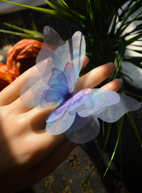 新款森系复古风紫色蝴蝶立体小众设计开口戒指仙女高级感活口指环