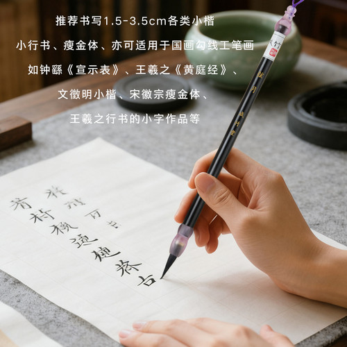 小楷毛笔紫毫笔毛笔书法专用初学者小字湖笔瘦金体篆书笔临摹抄经笔文房四宝国画勾线笔簪花蝇头小楷笔套装 - 图1