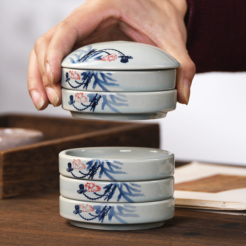 陶瓷国画调色盘五层带盖景德镇青花瓷颜料碟美术陶瓷文房四宝国画水彩水粉颜料专用调色碟书法墨碟盒国画工具,淘宝优惠券,粉丝福利购,淘宝优惠卷