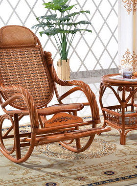 极速南基怡c藤椅摇椅摇摇椅老人午睡躺椅摇椅客厅成人阳台桌椅休