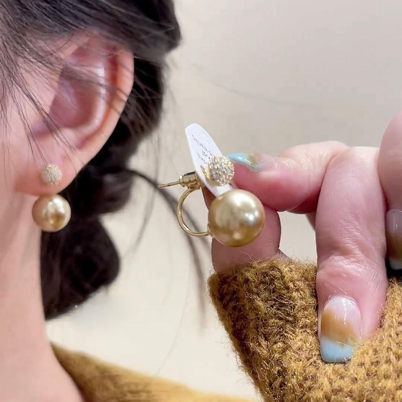 香槟金珍珠锆石耳钉小众设计轻奢高级感耳环2023新款爆款防过敏女